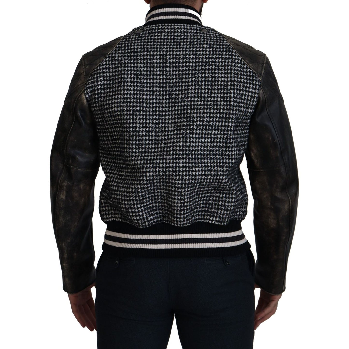 Dolce & Gabbana Black Houndstooth Polyester Bomber Jacket JKT3333- 52