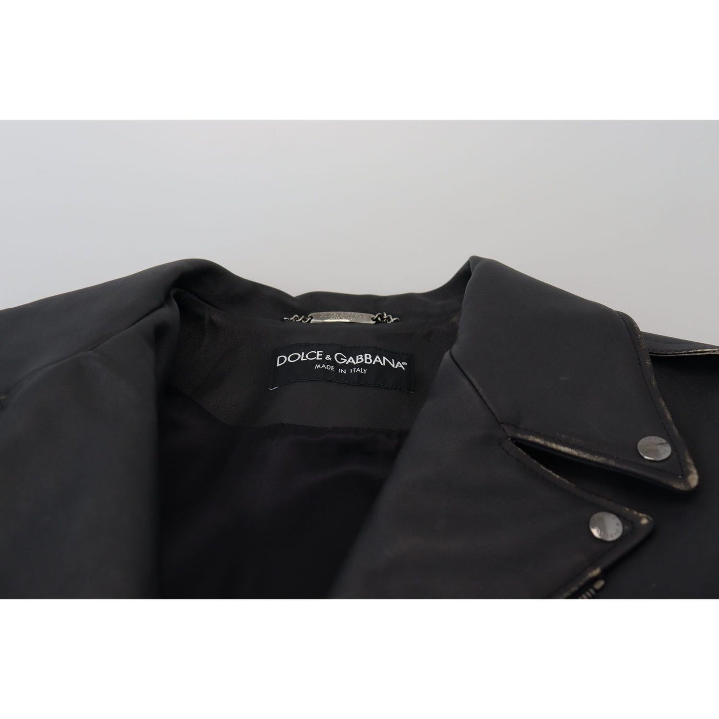 Dolce & Gabbana Elegant Black Leather Biker Jacket Dolce & Gabbana Dark Slate Gray