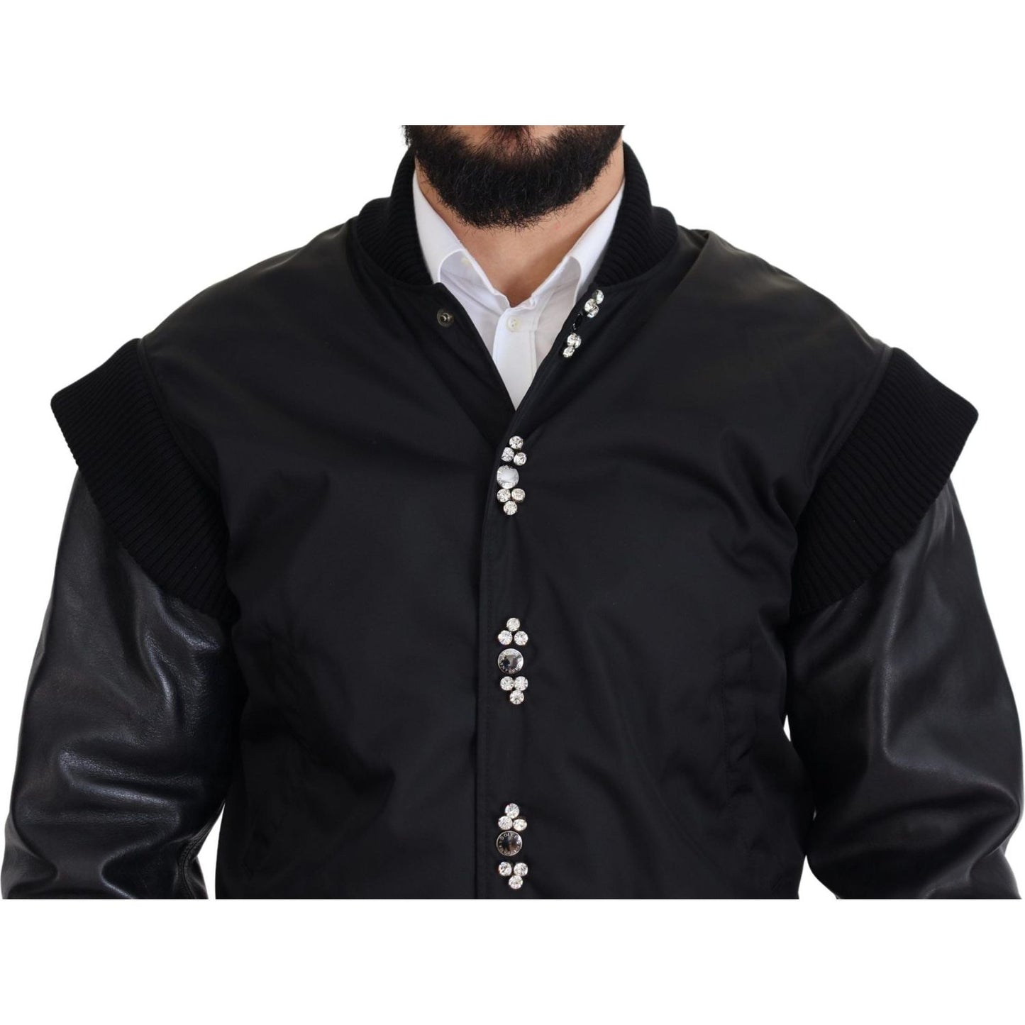 Dolce & Gabbana Elegant Black Crystal-Embellished Bomber Jacket Dolce & Gabbana Black