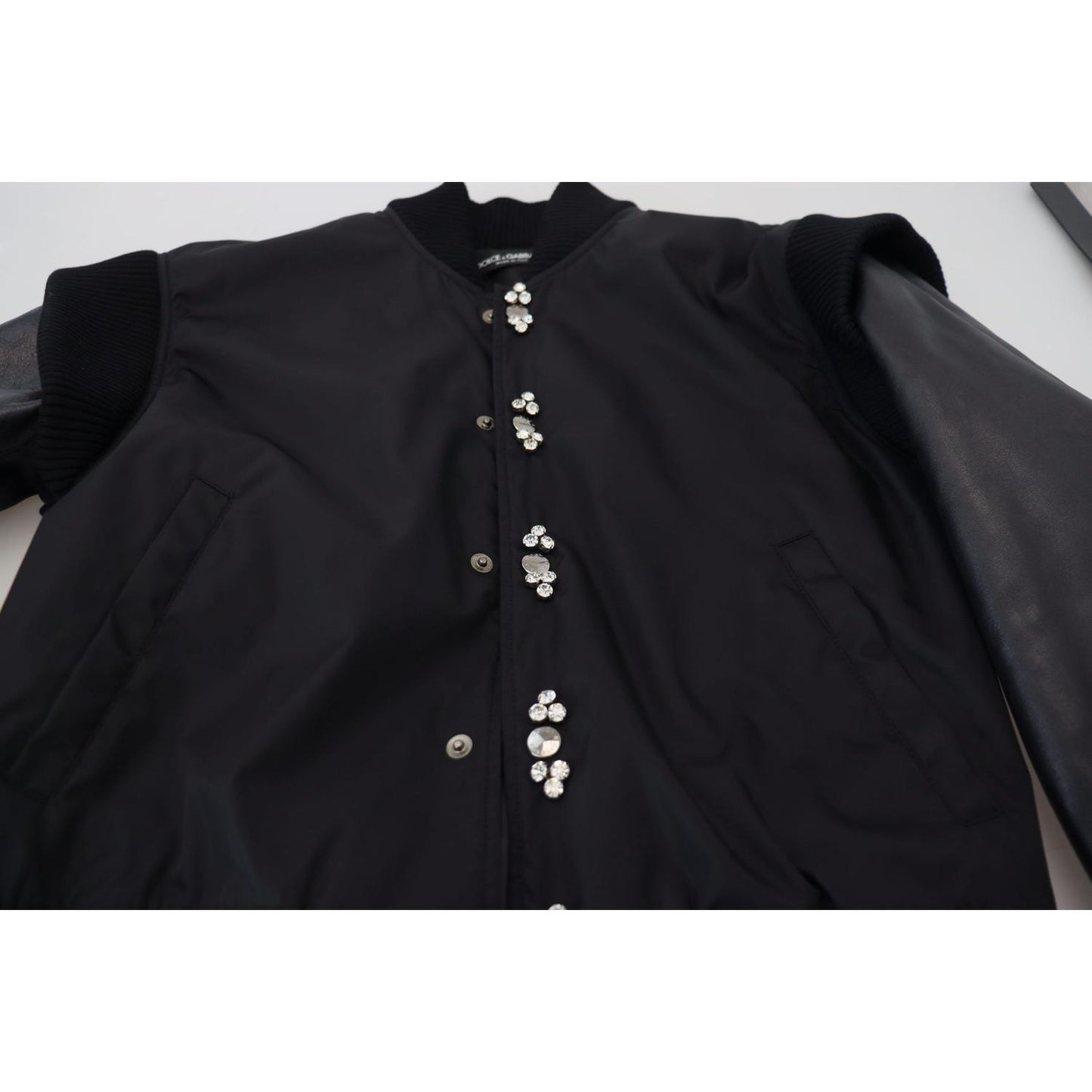 Dolce & Gabbana Elegant Black Crystal-Embellished Bomber Jacket Dolce & Gabbana Black