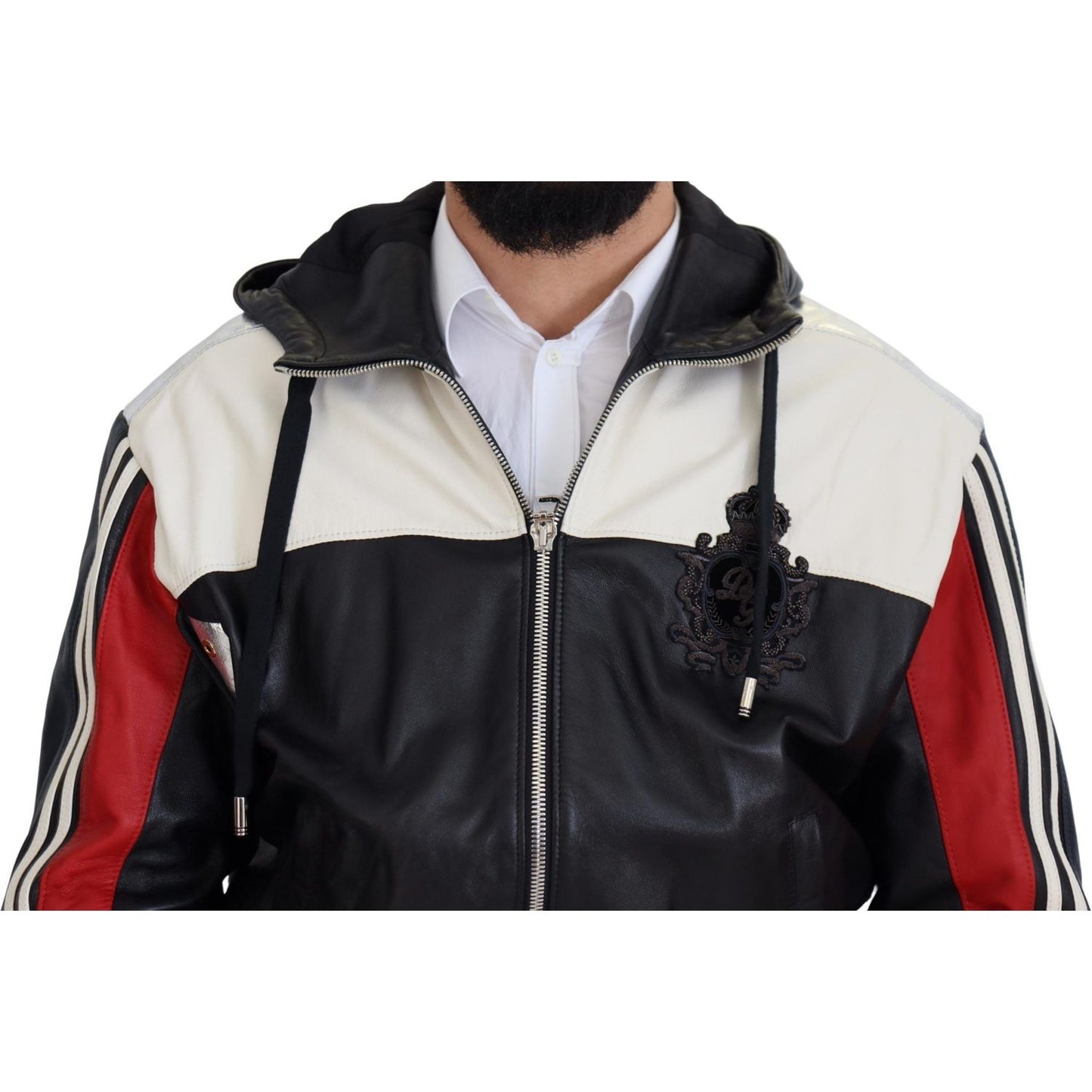 Dolce & Gabbana Elite Black Leather Hooded Bomber Jacket Dolce & Gabbana Dark Slate Gray