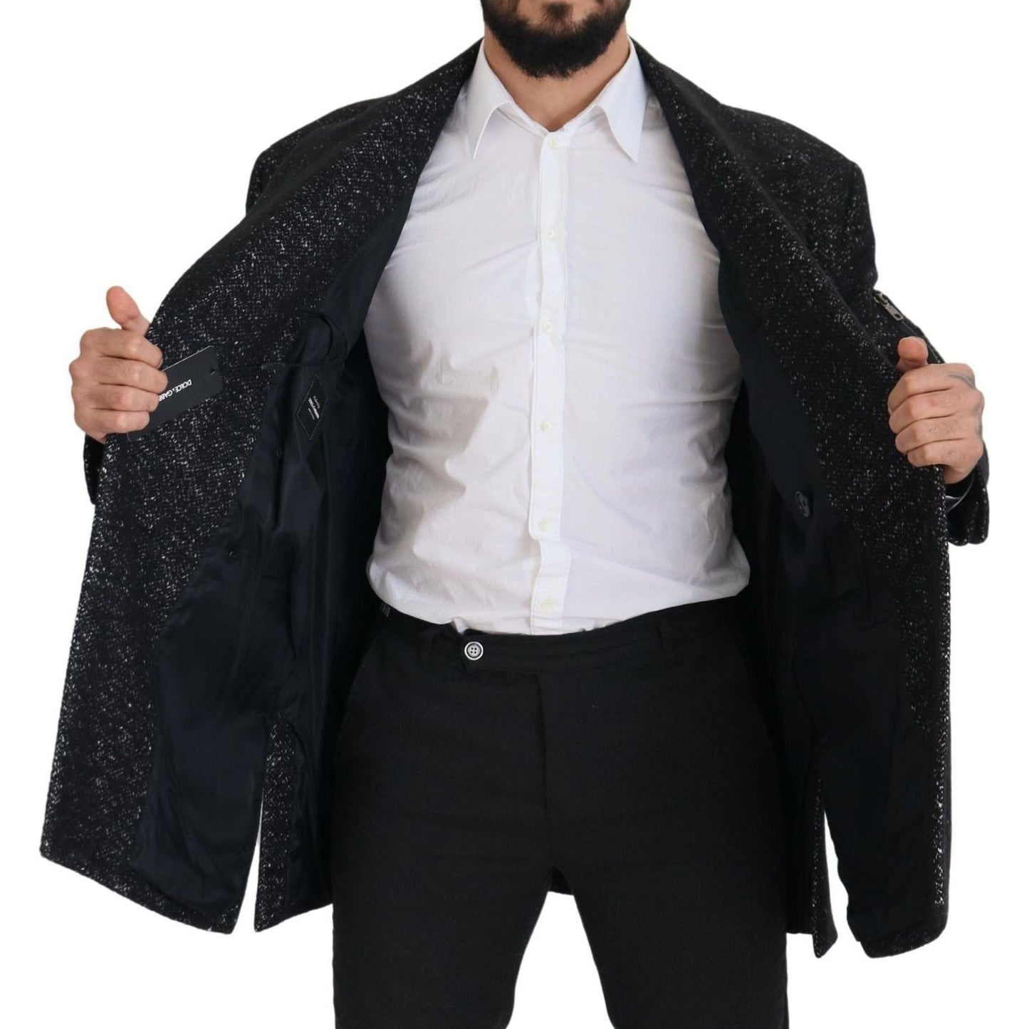 Dolce & Gabbana Sleek Patterned Wool Double Breasted Jacket Dolce & Gabbana Light Gray