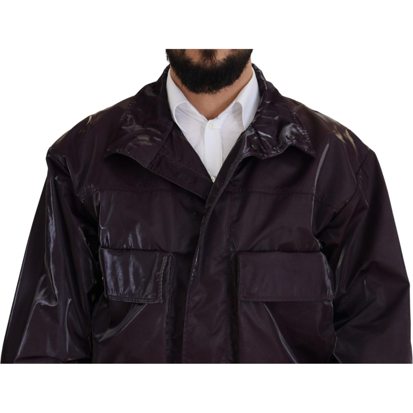 Dolce & Gabbana Purple Nylon Collared Biker Coat Jacket