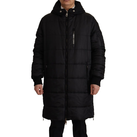 Dolce & Gabbana Black Nylon Hooded Parka Coat Winter Jacket