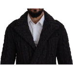 Dolce & Gabbana Black Wool Knit Double Breasted Coat Jacket JKT3413-46