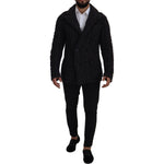 Dolce & Gabbana Black Wool Knit Double Breasted Coat Jacket JKT3413-46