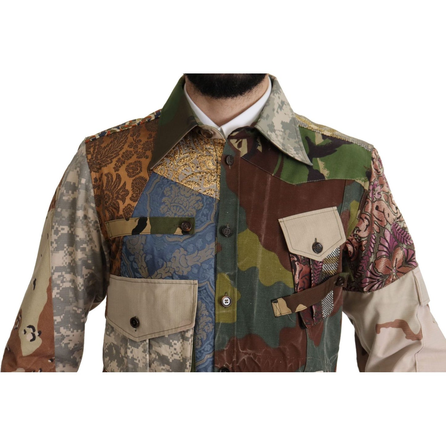 Dolce & Gabbana Multicolor Button Down Patchwork Shirt JKT3423- 42