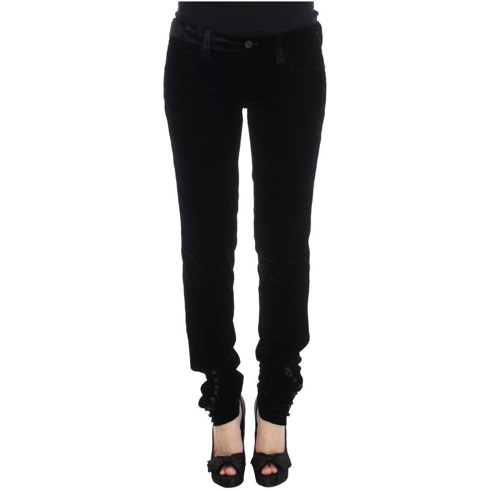 Ermanno Scervino Black Viscose Blend Velvet Slim Fit Pants SIG30302-2