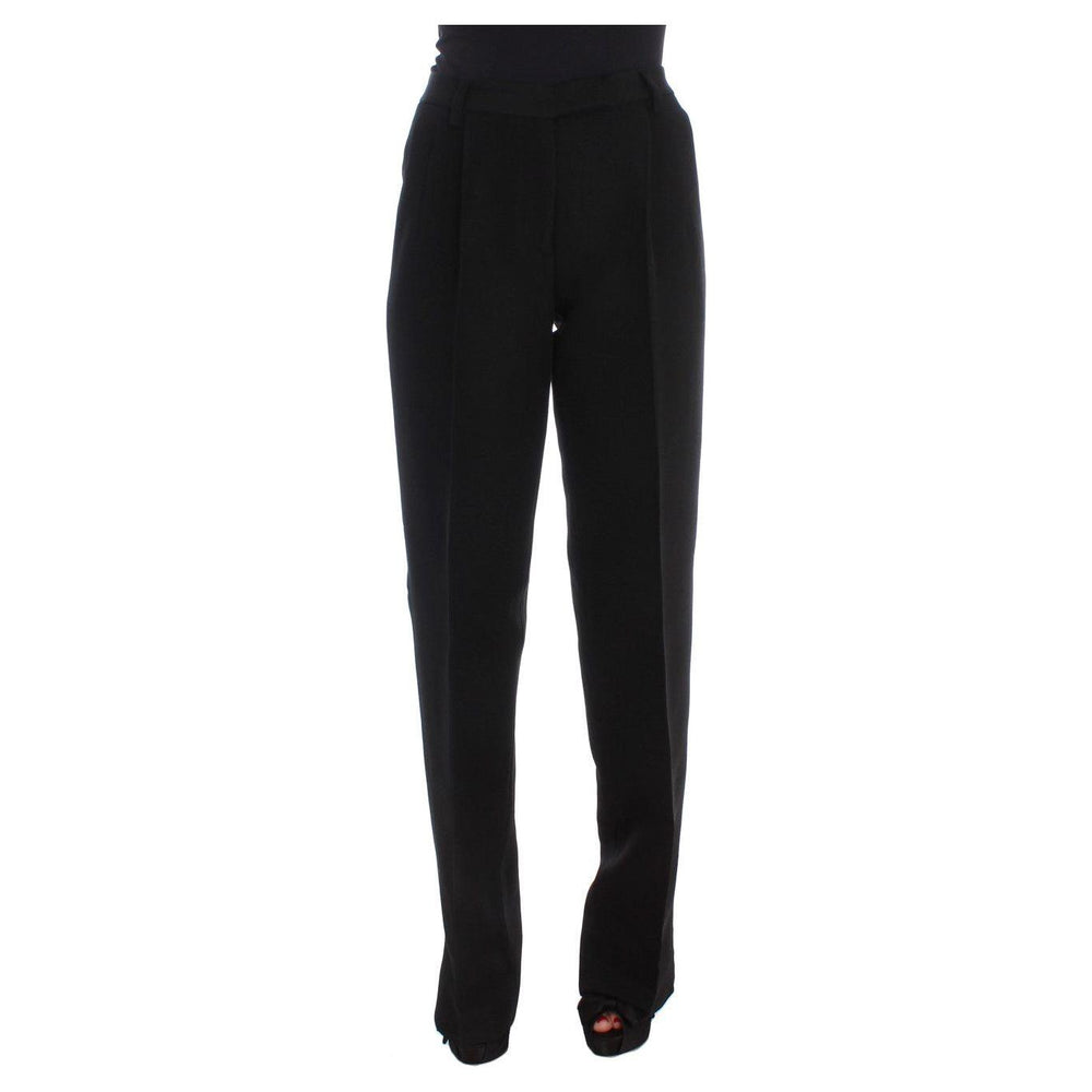Ermanno Scervino Black Striped Cotton Blend Wide Legs Pants SIG30408-2