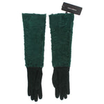 Dolce & Gabbana Green Leather Xiangao Fur Elbow Gloves LB128-1