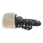 Dolce & Gabbana Gray Wool Shearling Studded Green Leopard Gloves LB129-1
