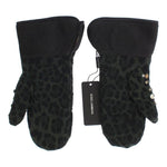 Dolce & Gabbana Gray Wool Shearling Studded Green Leopard Gloves LB129-1