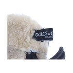 Dolce & Gabbana Gray Wool Shearling Studded Blue Leopard Gloves LB132-1