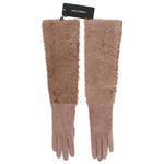 Dolce & Gabbana Beige Suede Xiangao Fur Elbow Gloves LB139-1