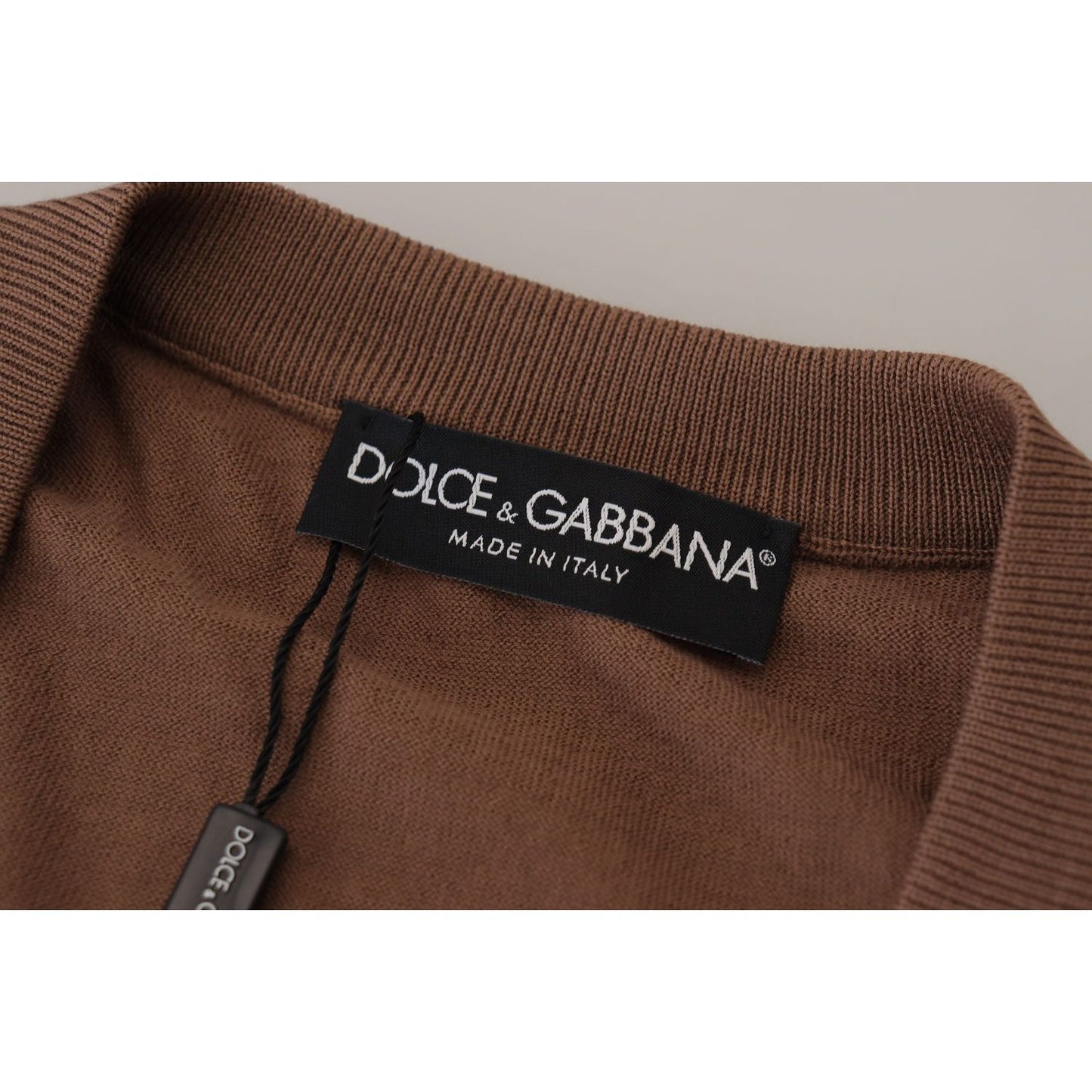 Dolce & Gabbana Brown Wool Men V-neck Pullover Sweater