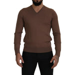 Dolce & Gabbana Brown Wool Men V-neck Pullover Sweater TSH7517- 39