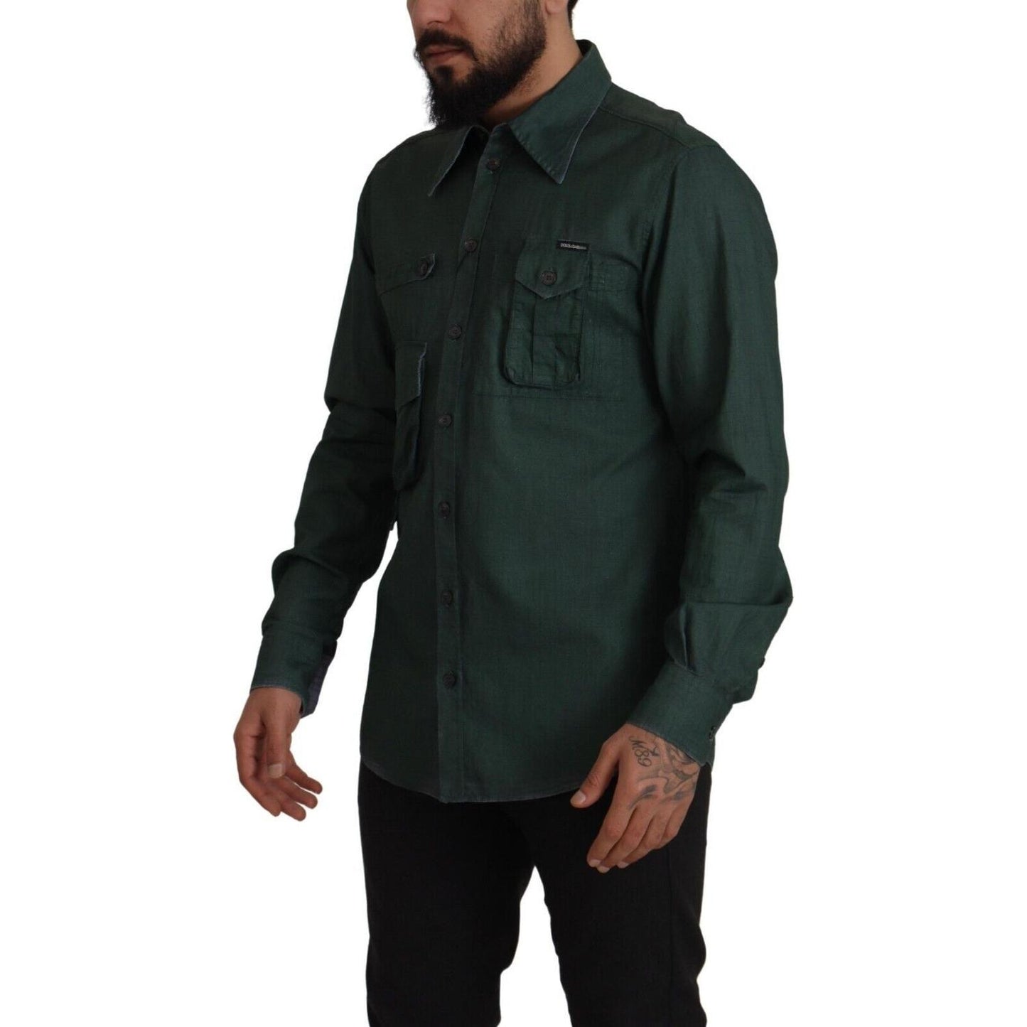 Dolce & Gabbana Dark Green Button Down Long Sleeves Shirt TSH7983- 41