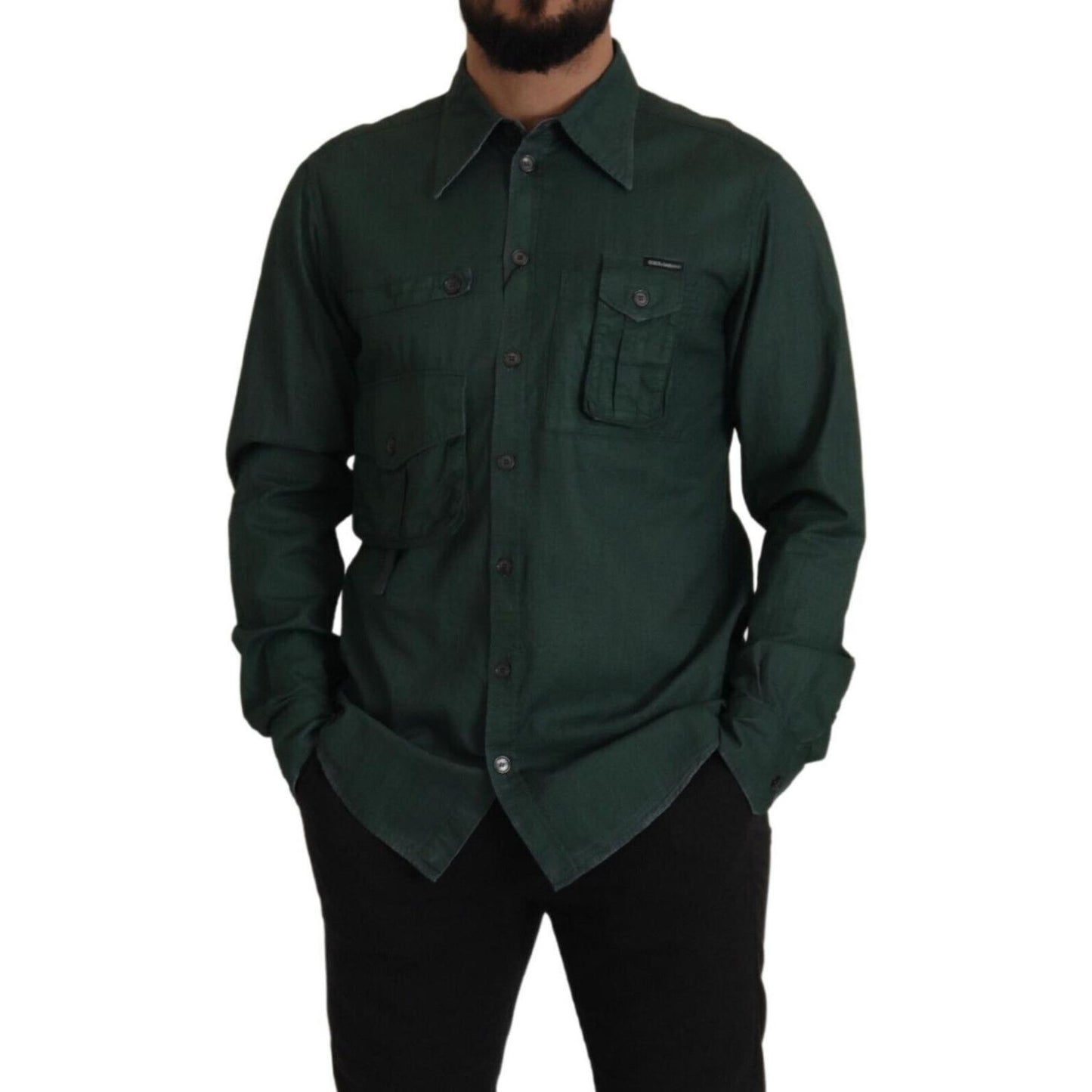 Dolce & Gabbana Dark Green Button Down Long Sleeves Shirt TSH7983- 41