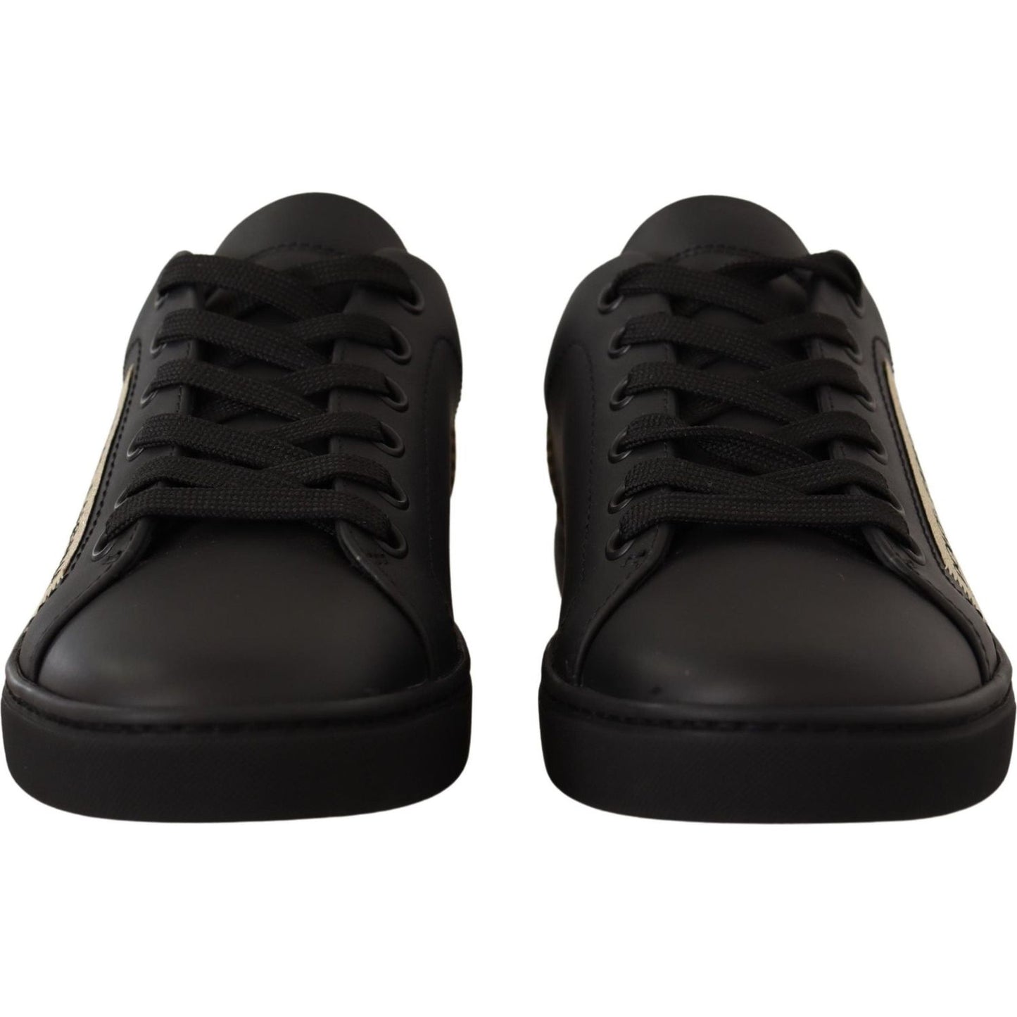 Dolce & Gabbana Black Gold Leather Low Top Sneakers Womens Shoes LA9899- 36
