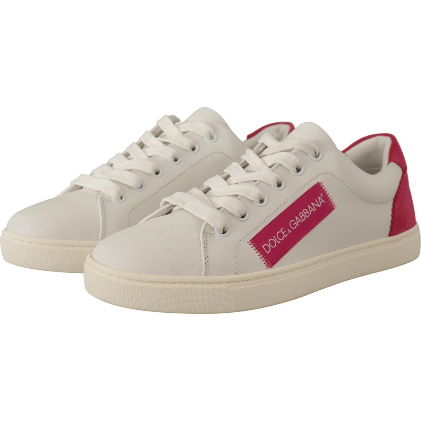 Dolce & Gabbana White Pink Leather Low Top Sneakers Womens Shoes LA9902- 36