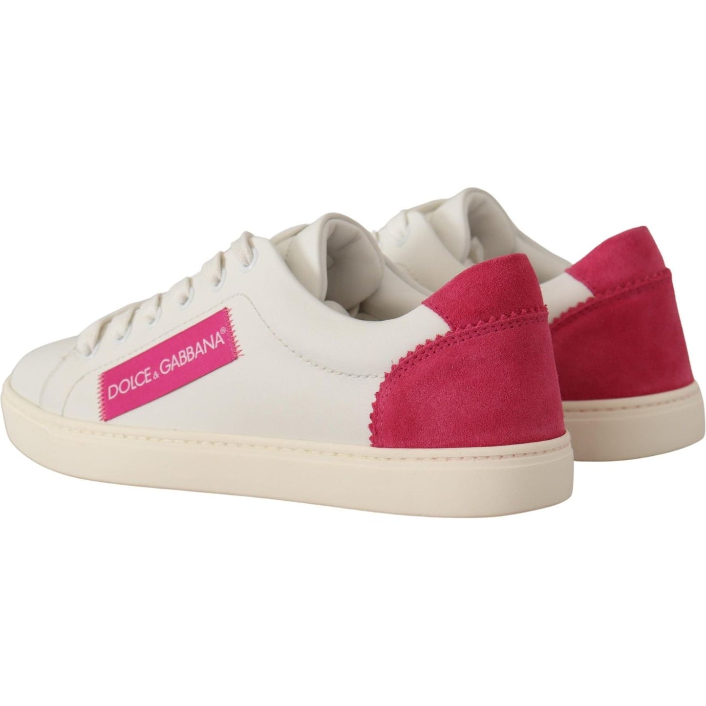 Dolce & Gabbana White Pink Leather Low Top Sneakers Womens Shoes LA9902- 36