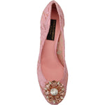 Dolce & Gabbana Pink Taormina Lace Crystal Pumps Pastel Shoes LA10072- 35.5