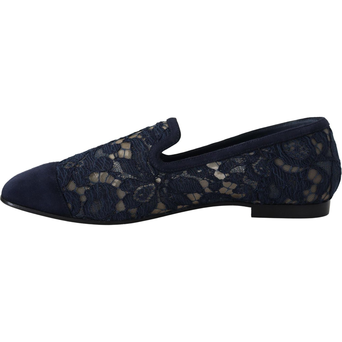 Dolce & Gabbana Blue Floral Lace Slip Ons Loafers Flats Shoes LA10075- 35