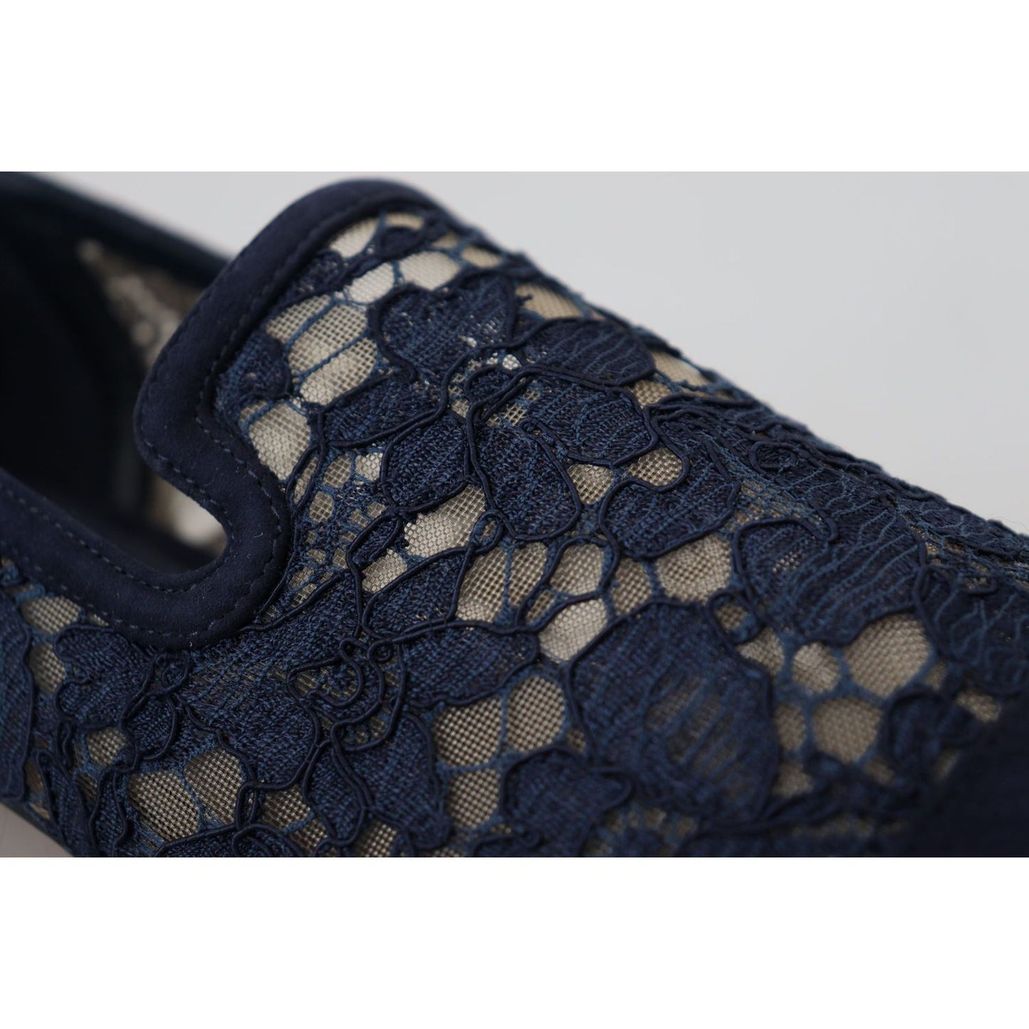 Dolce & Gabbana Blue Floral Lace Slip Ons Loafers Flats Shoes LA10075- 35
