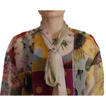 Dolce & Gabbana Multicolor Ascot Collar Patchwork Blouse Top TSH7806- 42