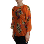 Dolce & Gabbana Elegant Floral Silk Blouse with Back Zipper Dolce & Gabbana Saddle Brown