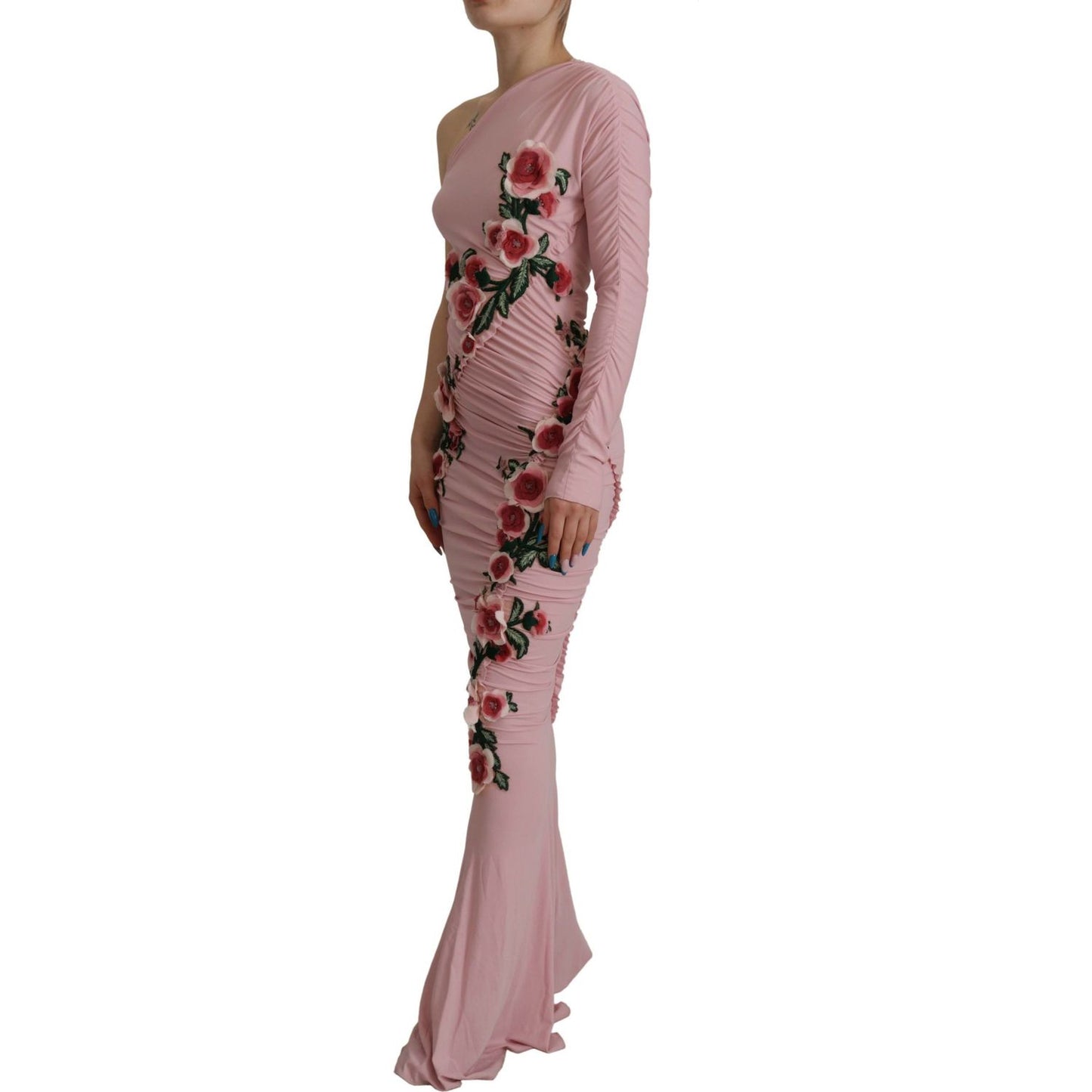 Dolce & Gabbana Pink Flower Embellished One Shoulder Dress DR28757 - 38