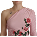 Dolce & Gabbana Pink Flower Embellished One Shoulder Dress DR28757 - 38