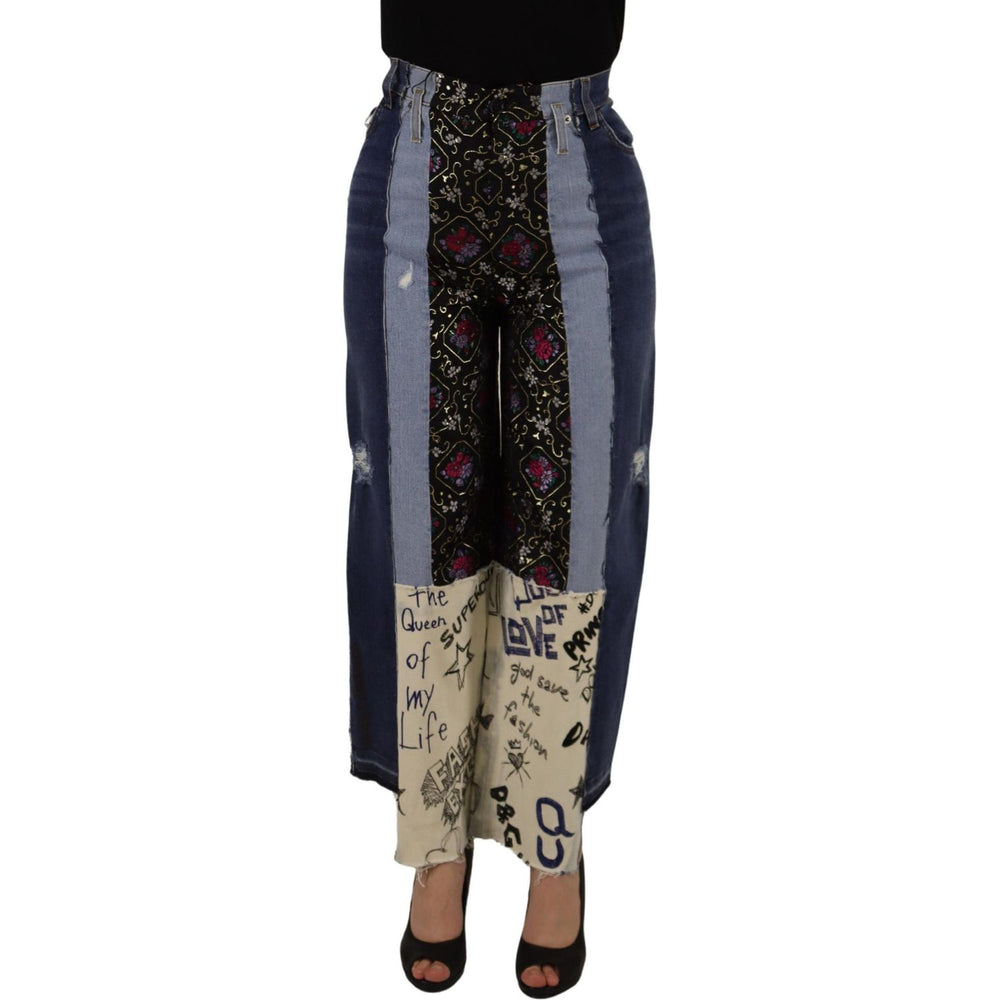 Dolce & Gabbana Multicolor Patchwork DG Fashion Wide Leg Denim Pant PAN73058 - 36