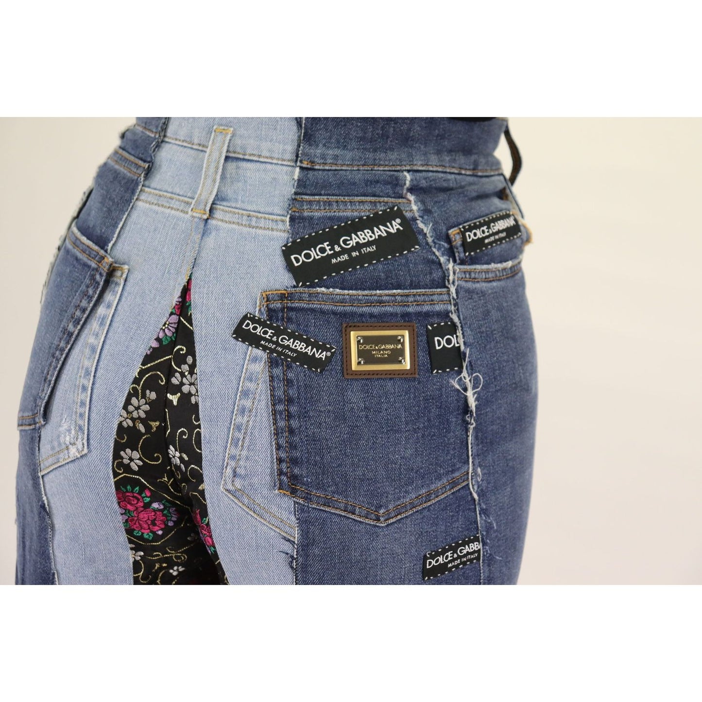 Dolce & Gabbana Multicolor Patchwork DG Fashion Wide Leg Denim Pant PAN73058 - 36