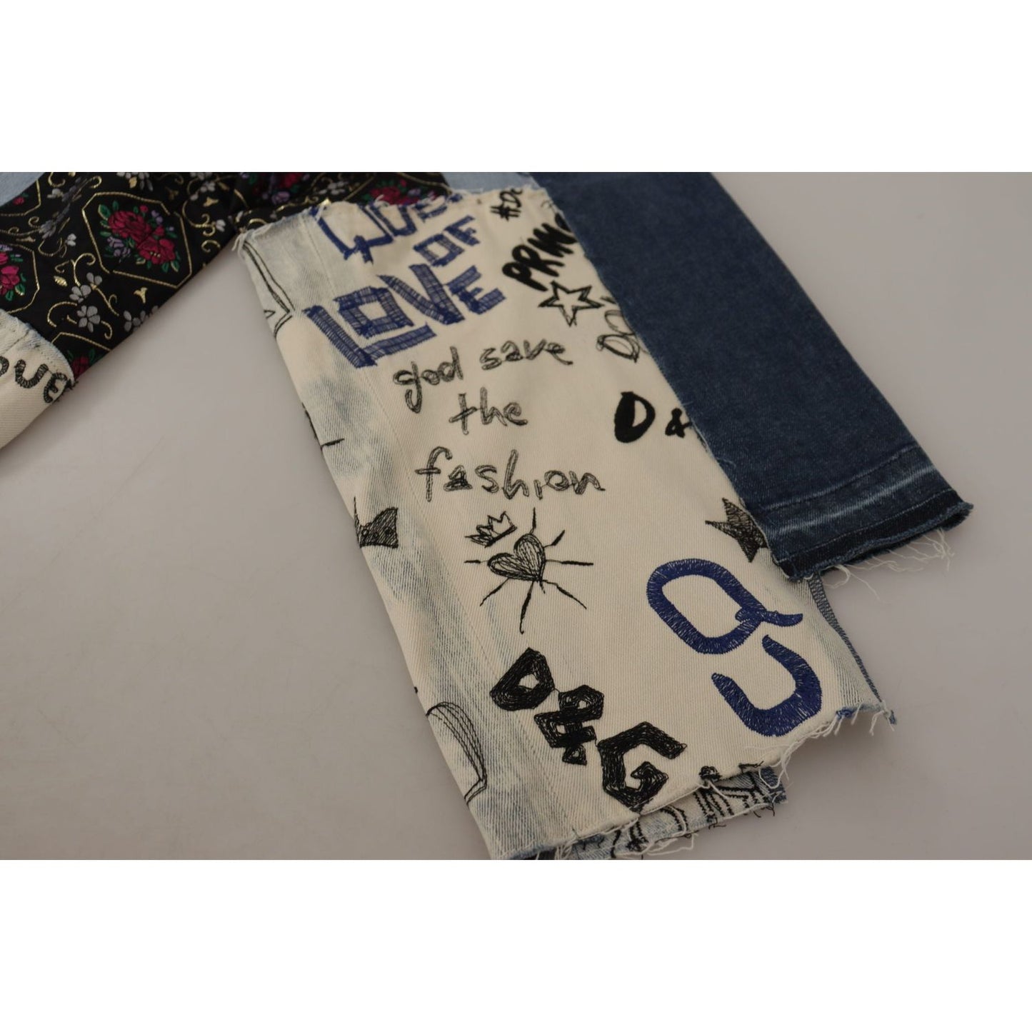 Dolce & Gabbana Multicolor Patchwork DG Fashion Wide Leg Denim Pant PAN73058 - 36