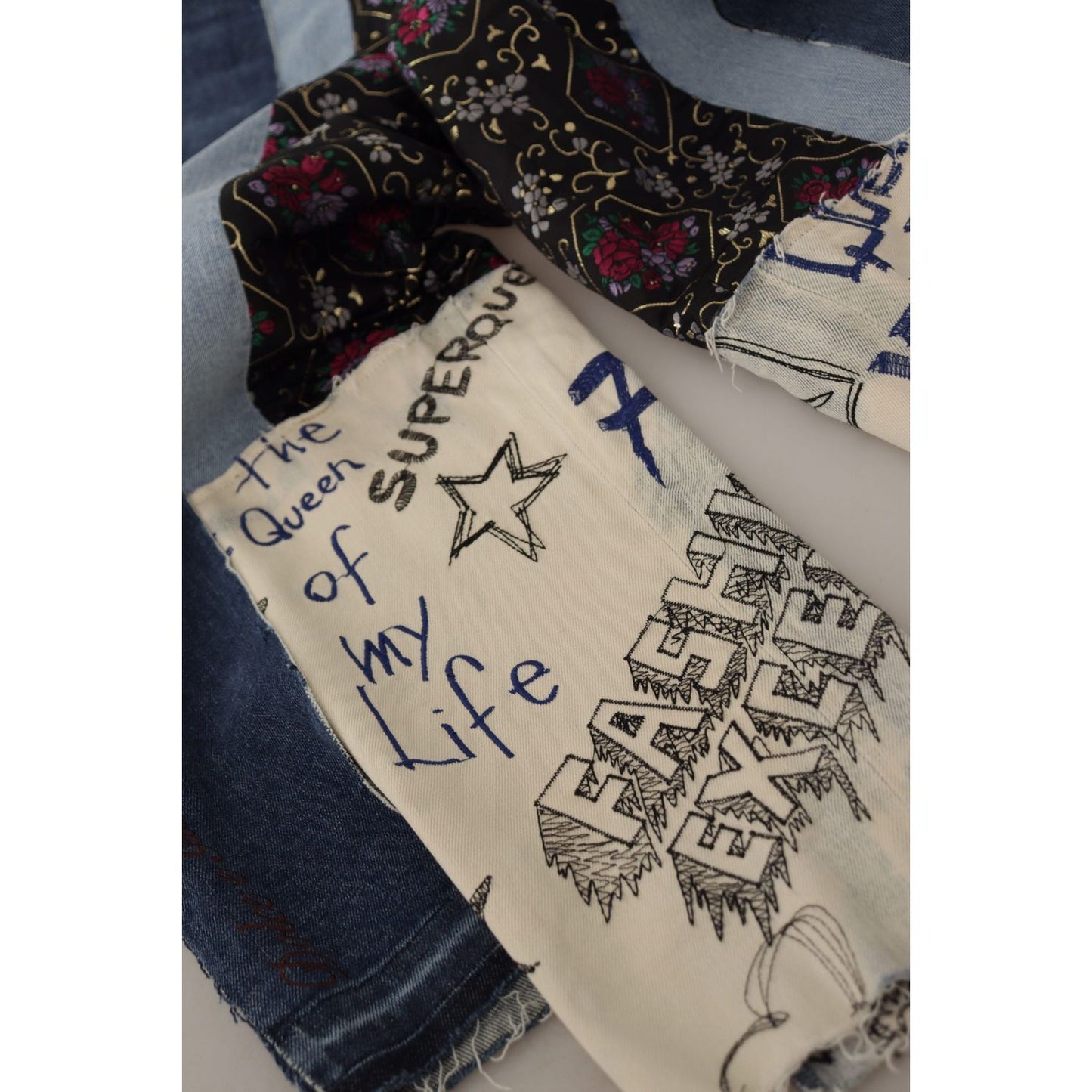 Dolce & Gabbana Multicolor Patchwork DG Fashion Wide Leg Denim Pant PAN73058 - 36