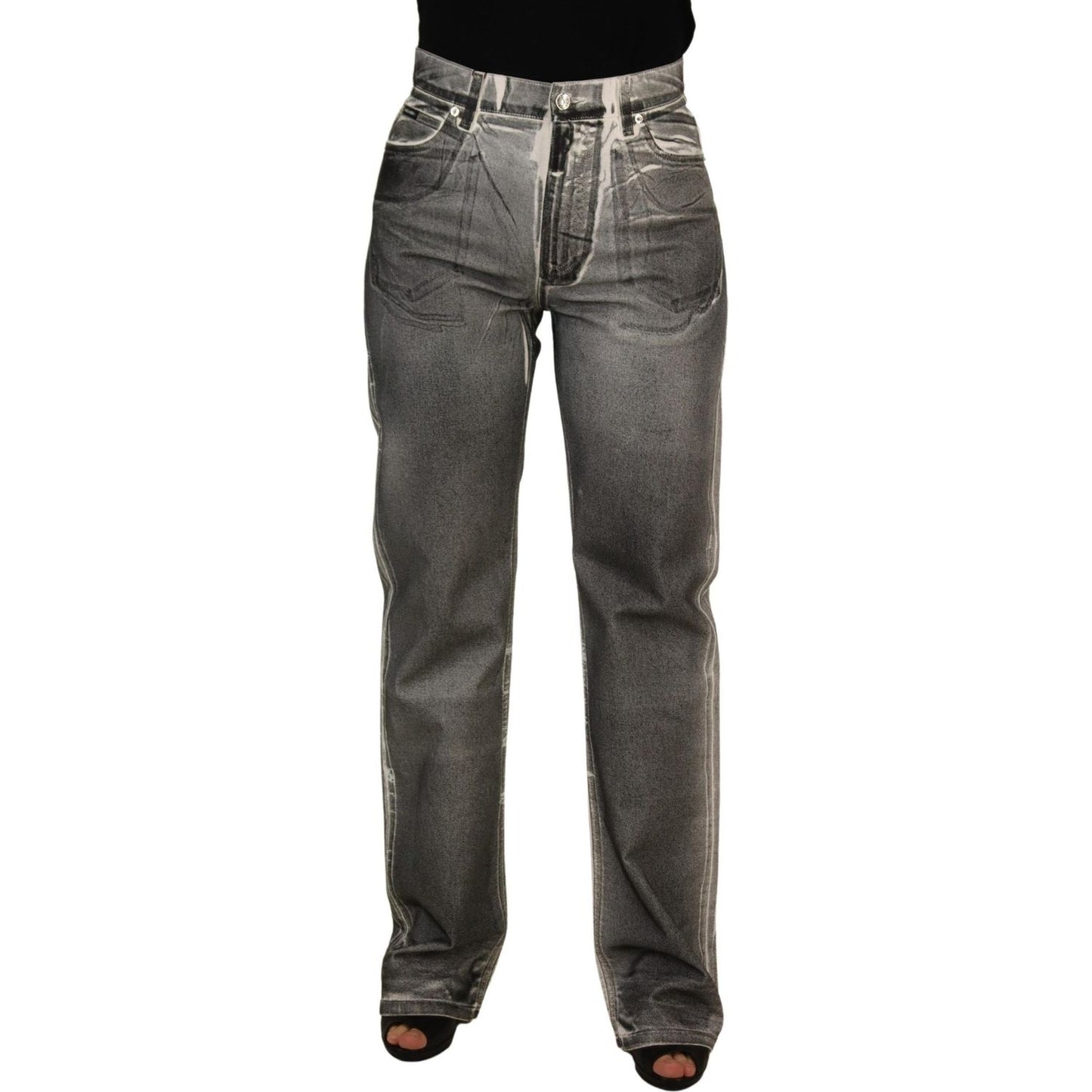 Dolce & Gabbana Grey Washed High Waist Denim Pants Cotton Jeans PAN73097 - 40