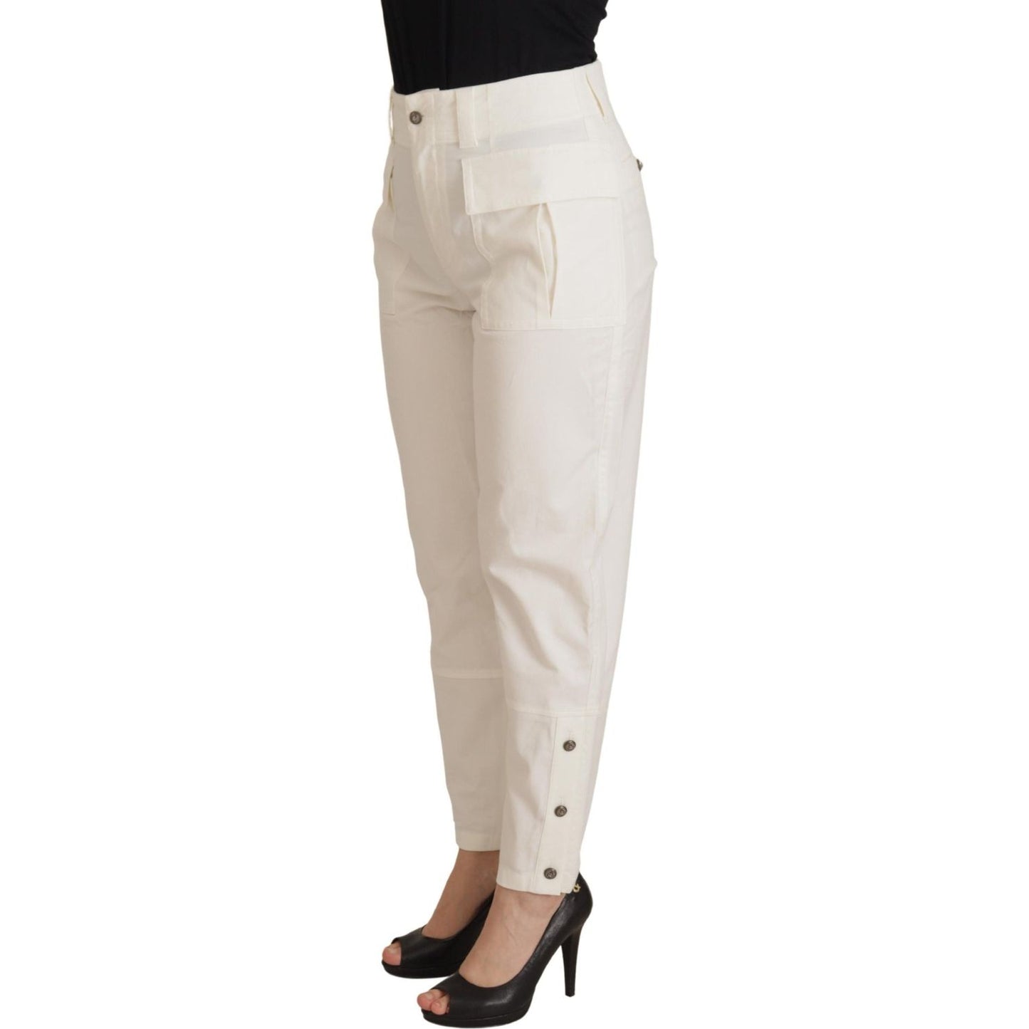 Dolce & Gabbana White High Waist Tapered Women Cotton Pants PAN73104- 38