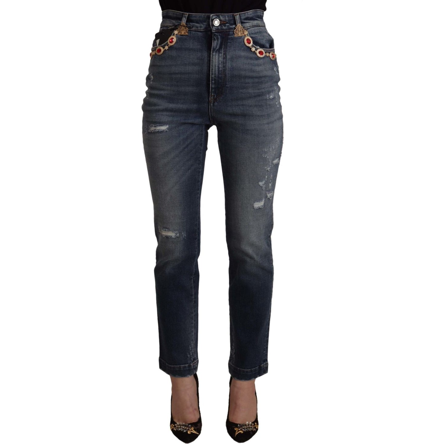 Dolce & Gabbana Blue Denim Crystal Embellished Pants Jeans PAN73047 - 38