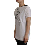 Dolce & Gabbana White Slogan Print Round Neck Cotton T-shirt TSH7841- 44