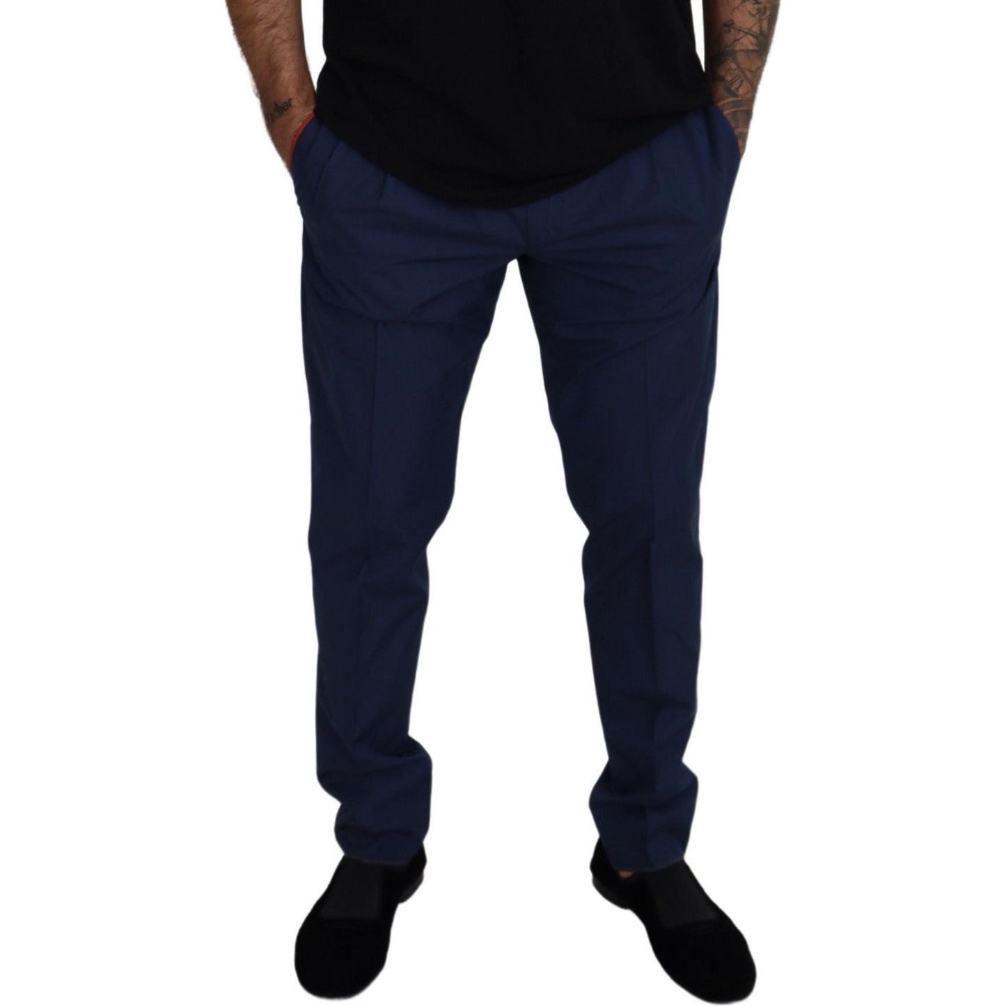 Dolce & Gabbana Elegant Slim Fit Chinos in Blue Silk Blend Dolce & Gabbana Black