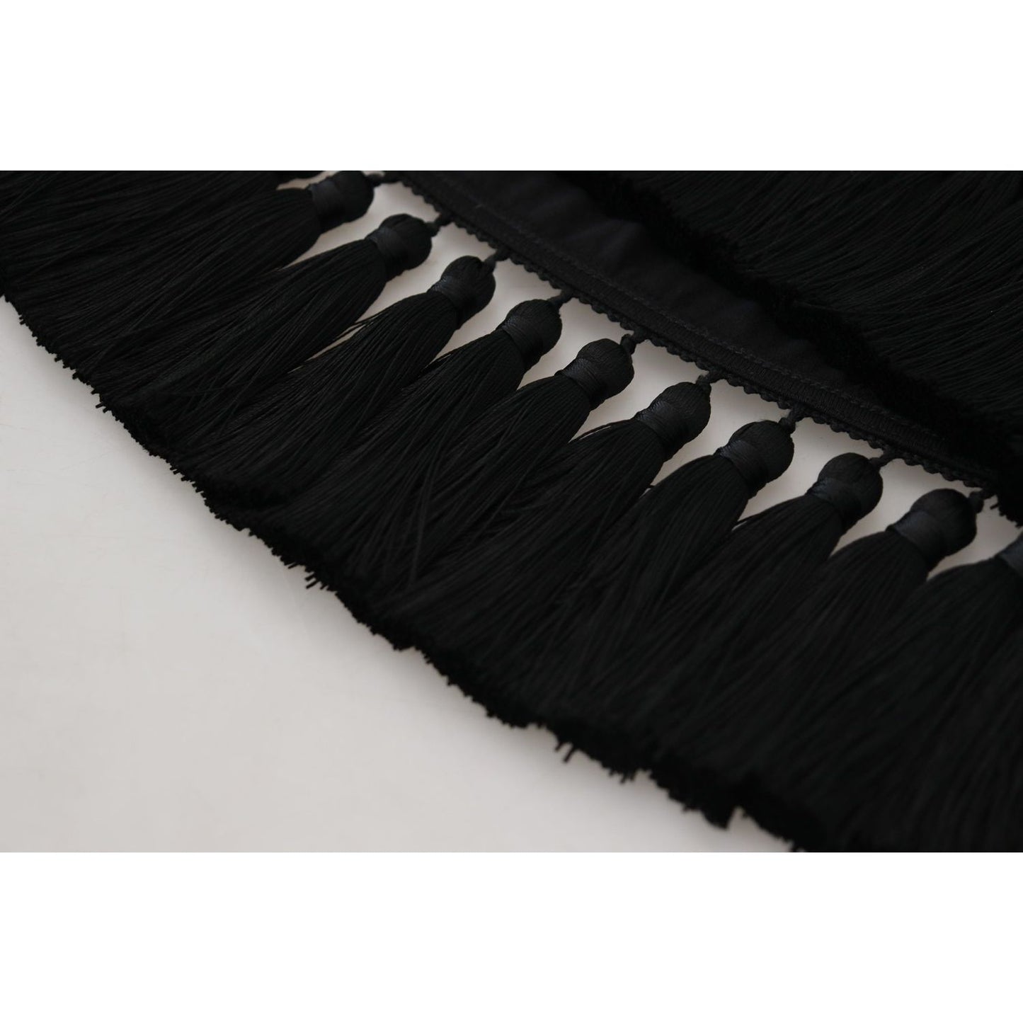 Dolce & Gabbana Black T-shirt Blouse Tassle Cotton Blouse TSH83244- 36