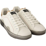 Dolce & Gabbana White Gold Leather Low Top Sneakers Casual Shoes MV4628- 39.5