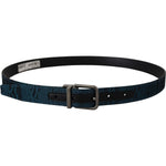 Dolce & Gabbana Blue Jacquard Moire Silver Metal Belt Men BEL8917 - 90
