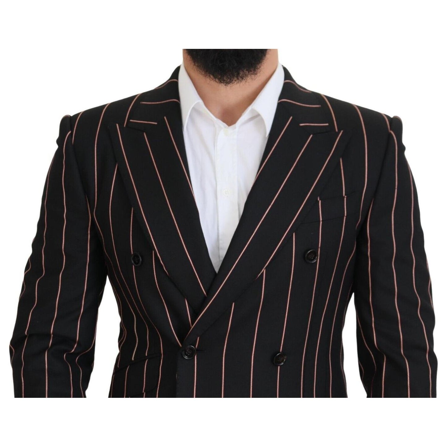 Dolce & Gabbana Black Stripes Viscose Double Breasted Blazer