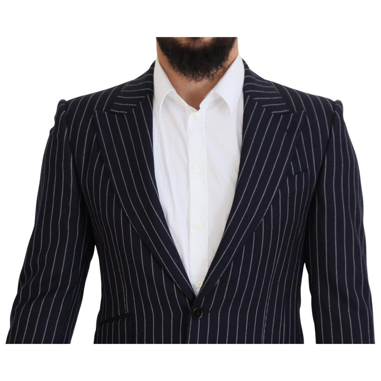 Dolce & Gabbana Dark Blue Stripe Wool Single Breasted Blazer JKT3455 - 48