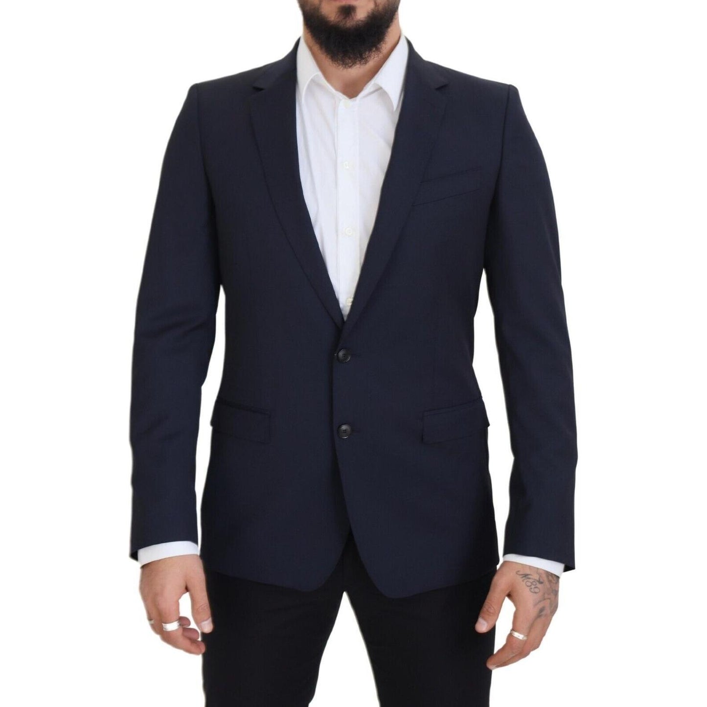 Dolce & Gabbana Elegant Dark Blue Slim Fit Wool Blazer Dolce & Gabbana Dark Slate Gray
