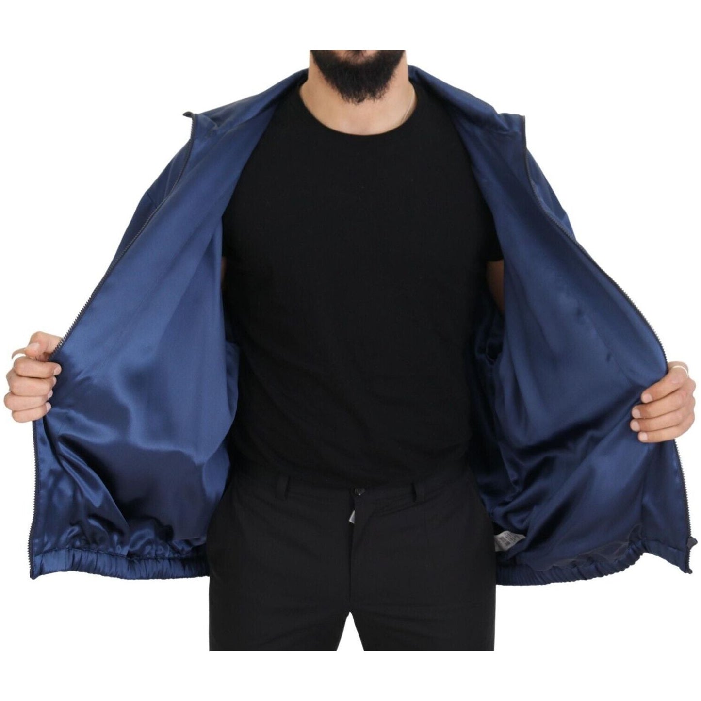 Dolce & Gabbana Regal Blue Silk Bomber Jacket Dolce & Gabbana Dark Slate Gray