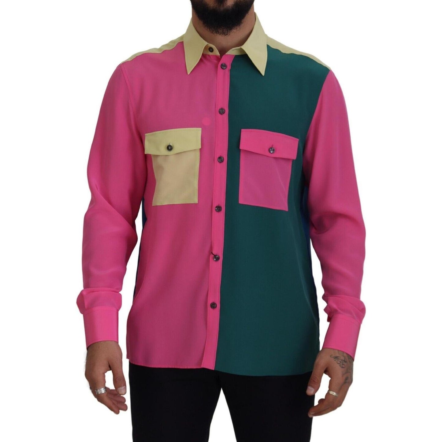 Dolce & Gabbana Multicolor Patchwork Silk Button Down Shirt TSH83318 - 41