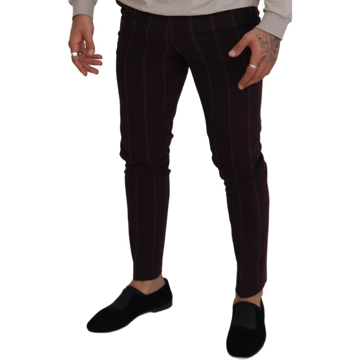 Dolce & Gabbana Brown Striped Men Trousers Cotton Pants PAN74383 - 48